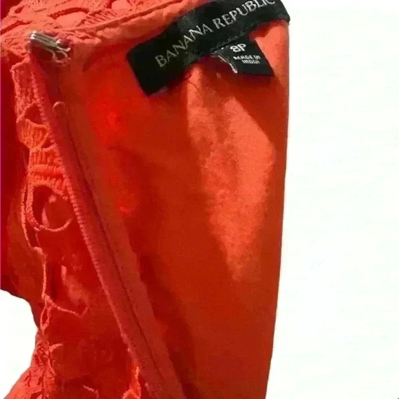 Banana Republic Size 8 Orange Lace Pleated Short Sleeve V-Neck Sheath Dress - Picture 10 of 10